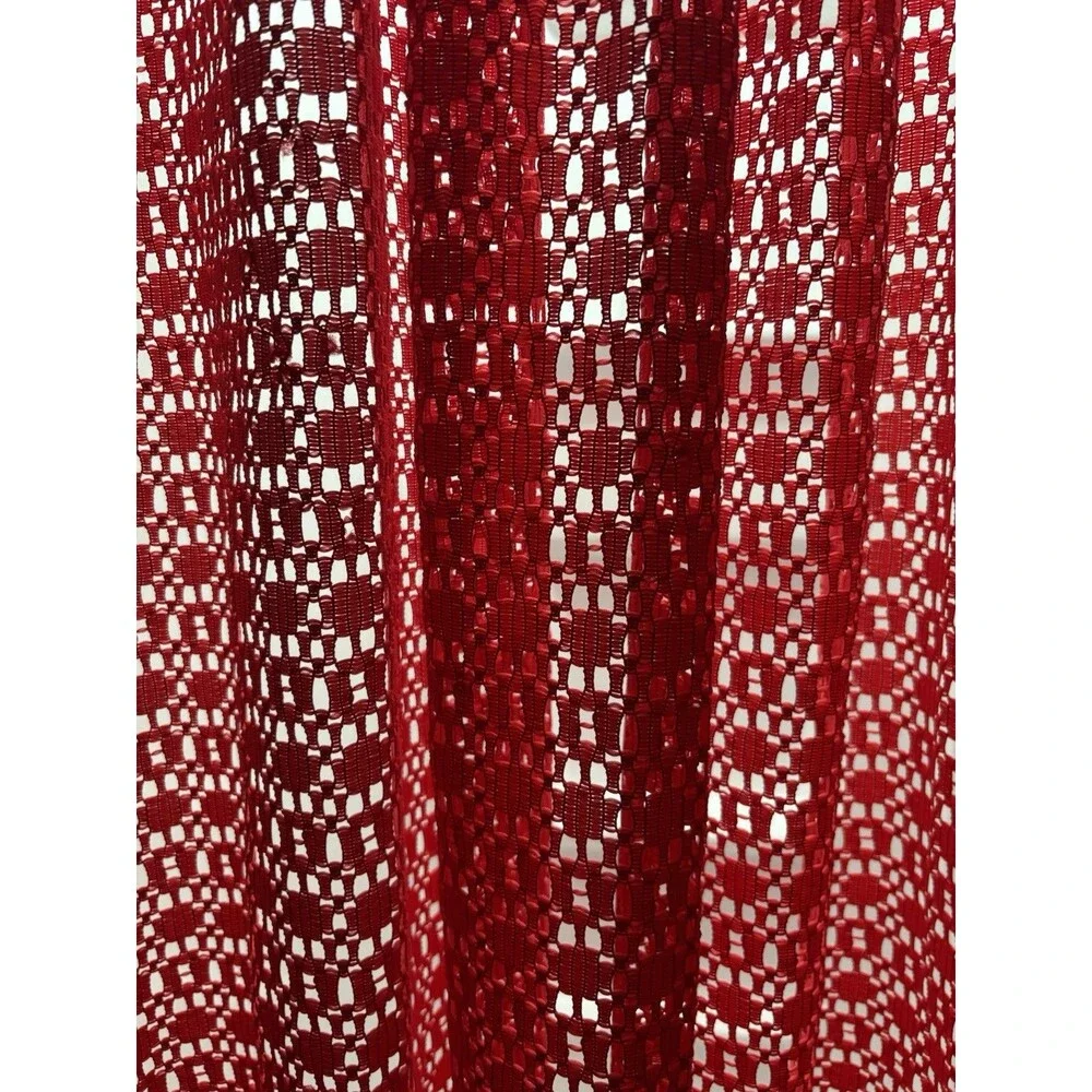 VTG Red Casement Fabric Curtain Drape 1 Panel Solid Red Lace 54” X 72” Bold